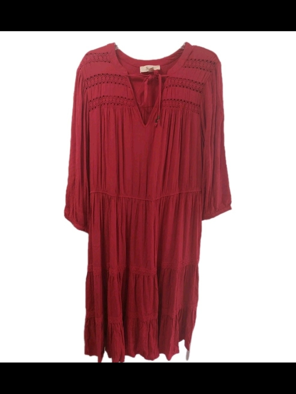 Nurture Dress Womens Plus 2X Red Balloon Sleeve Crochet Neck Tiered Maxi Boho
